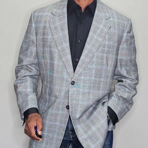 Holland & Sherry Super 140's Wool Richard Bennett Dual Vent Blue Gray Blazer 40R - Picture 4 of 11